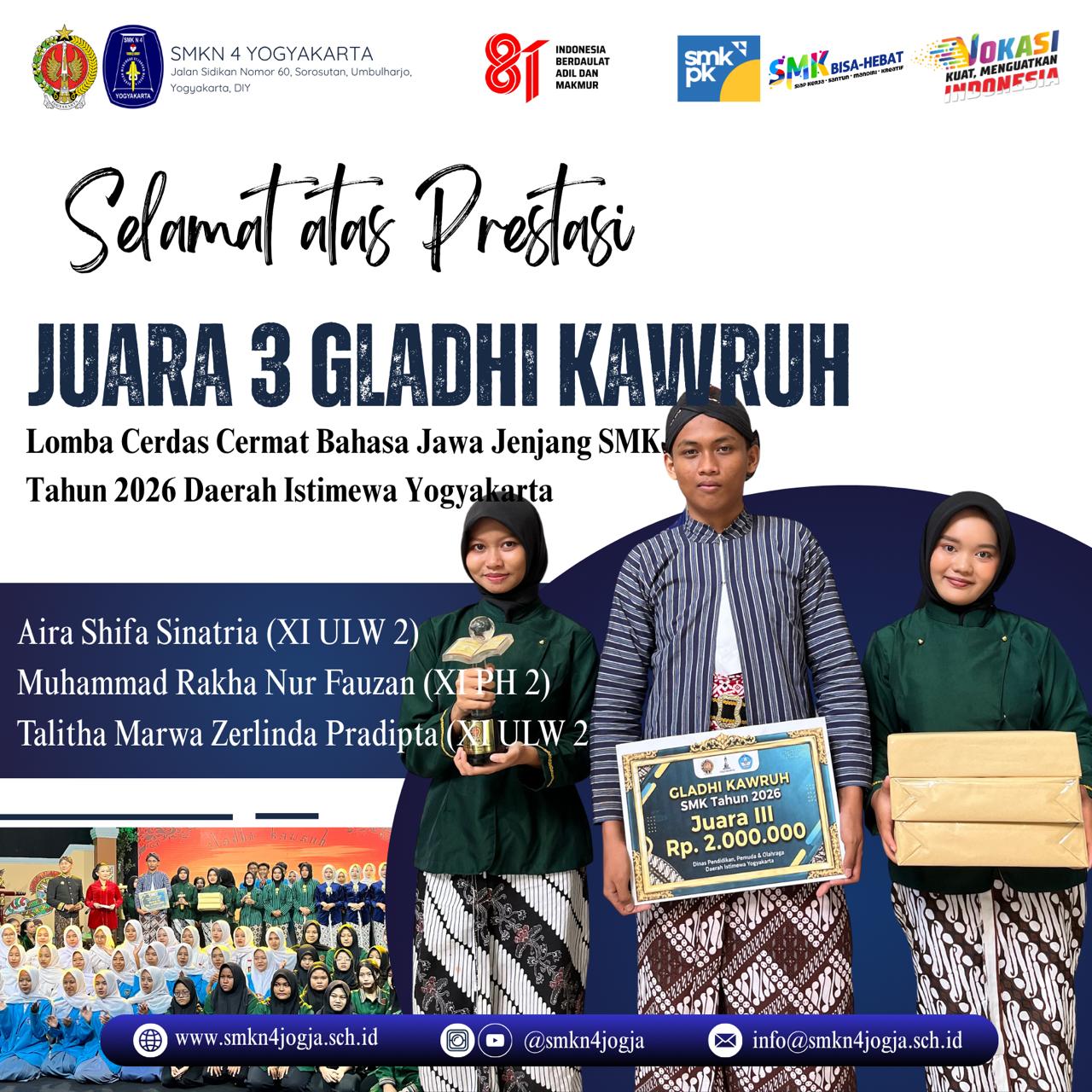 SMK Negeri 4 Yogyakarta Raih Juara III Lomba Cerdas Cermat Gladi Kawruh TVRI Yogyakarta